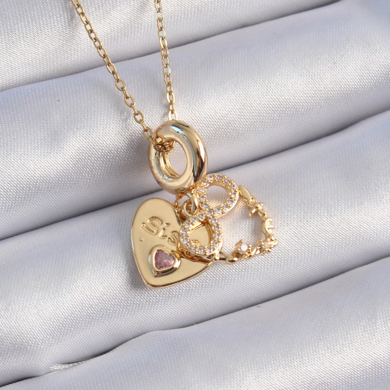316L Çelik Gold Renk Zirkon Taşlı Sonsuzluk Kalp Figür Charm Model Kadın Kolye