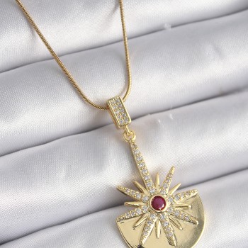 316L Çelik Gold Renk Zirkon Taşlı Yıldız Model Kadın Kolye