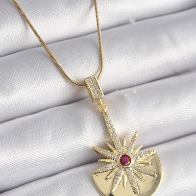 316L Çelik Gold Renk Zirkon Taşlı Yıldız Model Kadın Kolye