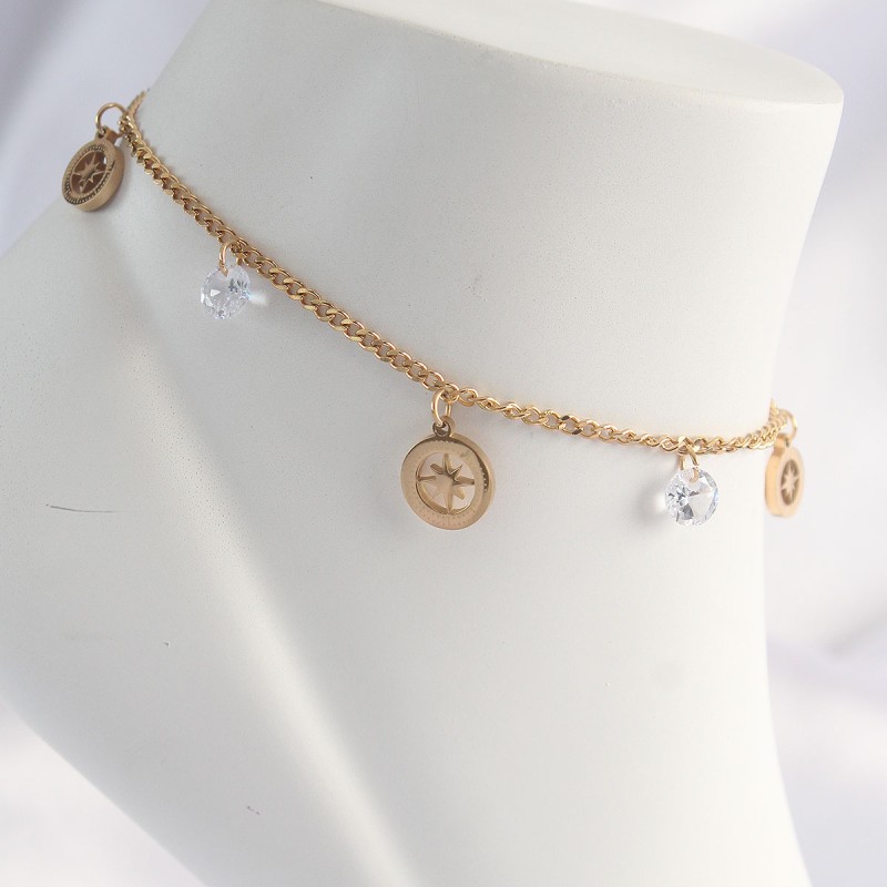 316L Çelik Gold Renk Zirkon Taşlı Yıldızlı Halhal