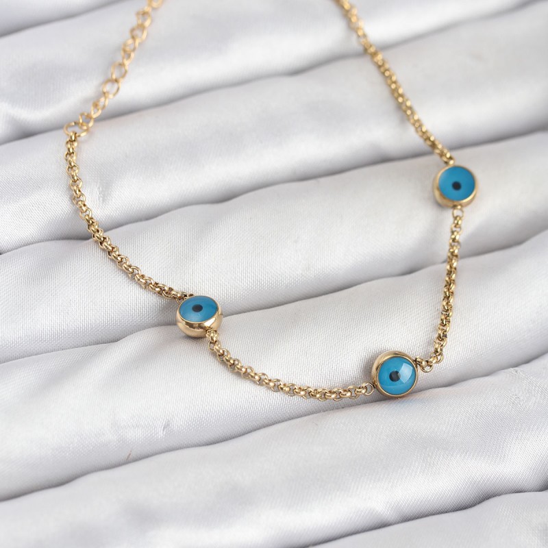 316L Çelik Gold Renkli Nazar Boncuk Model Kadın Bileklik