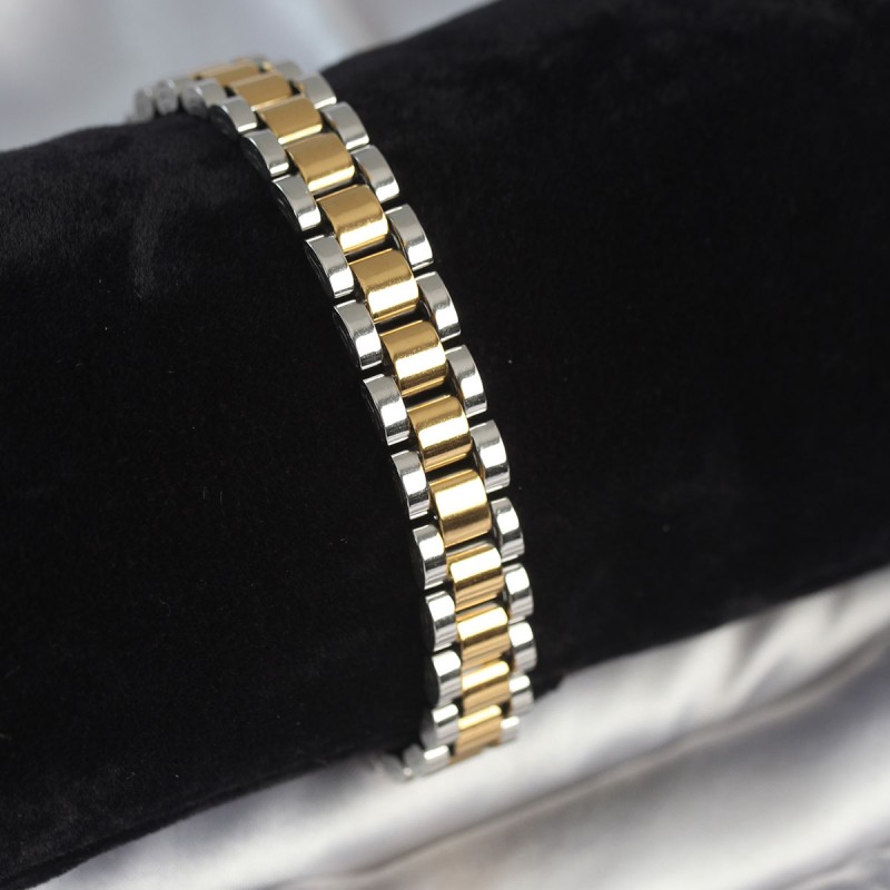 316L Çelik Gold ve Gümüş Renk 9 mm Kalınlık Erkek Bileklik