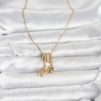316L Çelik Gold Zirkon Taşlı Deniz Tema Charmlı Kadın Kolye
