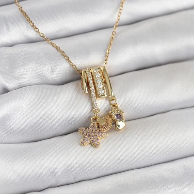 316L Çelik Gold Zirkon Taşlı Deniz Tema Charmlı Kadın Kolye