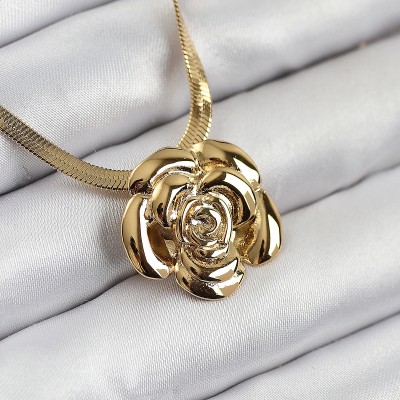 316L Çelik Gül Figürlü İtalyan Zincir Model Gold Renk Kadın Kolye