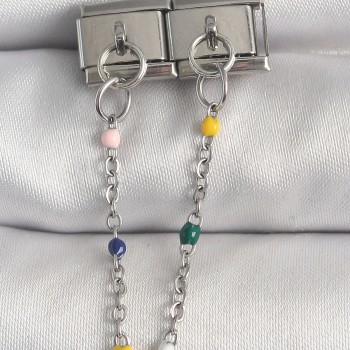 316L Çelik Gümüş Renk 2'Li Sallantı Zincir Model Nomination Charm