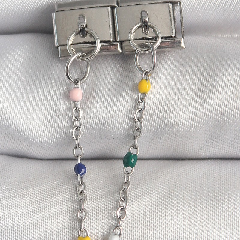 316L Çelik Gümüş Renk 2'Li Sallantı Zincir Model Nomination Charm