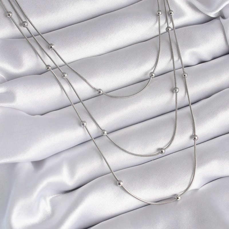 316L Çelik Gümüş Renk 3'lü Topçuk Detay Kadın Kolye