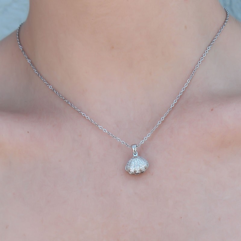 316L Çelik Gümüş Renk Açılır Midye Model Kadın Kolye