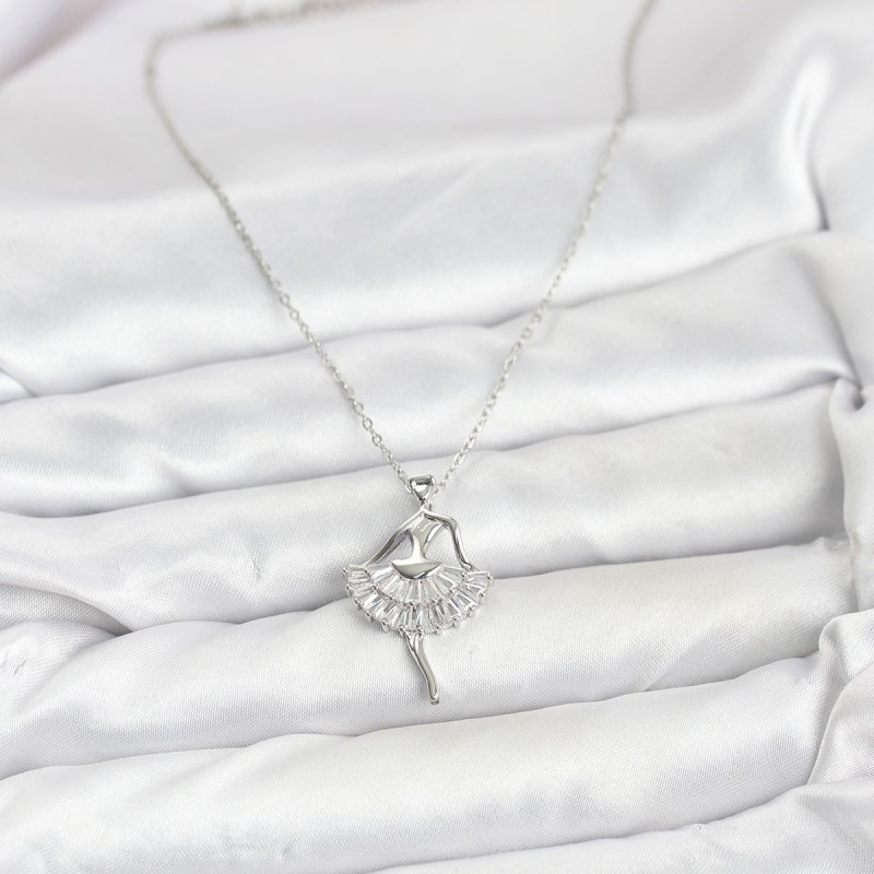 316L Çelik Gümüş Renk Balerin Model Kadın Kolye