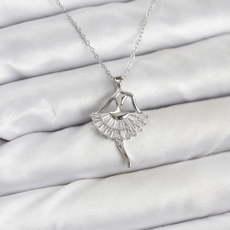 316L Çelik Gümüş Renk Balerin Model Kadın Kolye