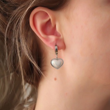 316L Çelik Gümüş Renk Beyaz Bombeli Kalp Küpe