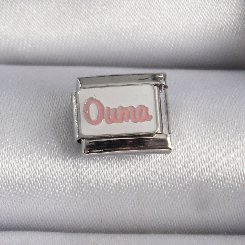 316L Çelik Gümüş Renk Beyaz Pembe Ouma İşlemeli Nomination Charm