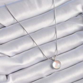 316L Çelik Gümüş Renk Beyaz Sedefli Vintage Model Kadın Kolye