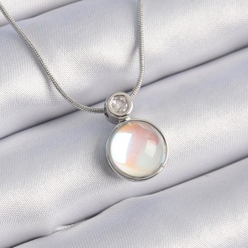 316L Çelik Gümüş Renk Beyaz Sedefli Vintage Model Kadın Kolye