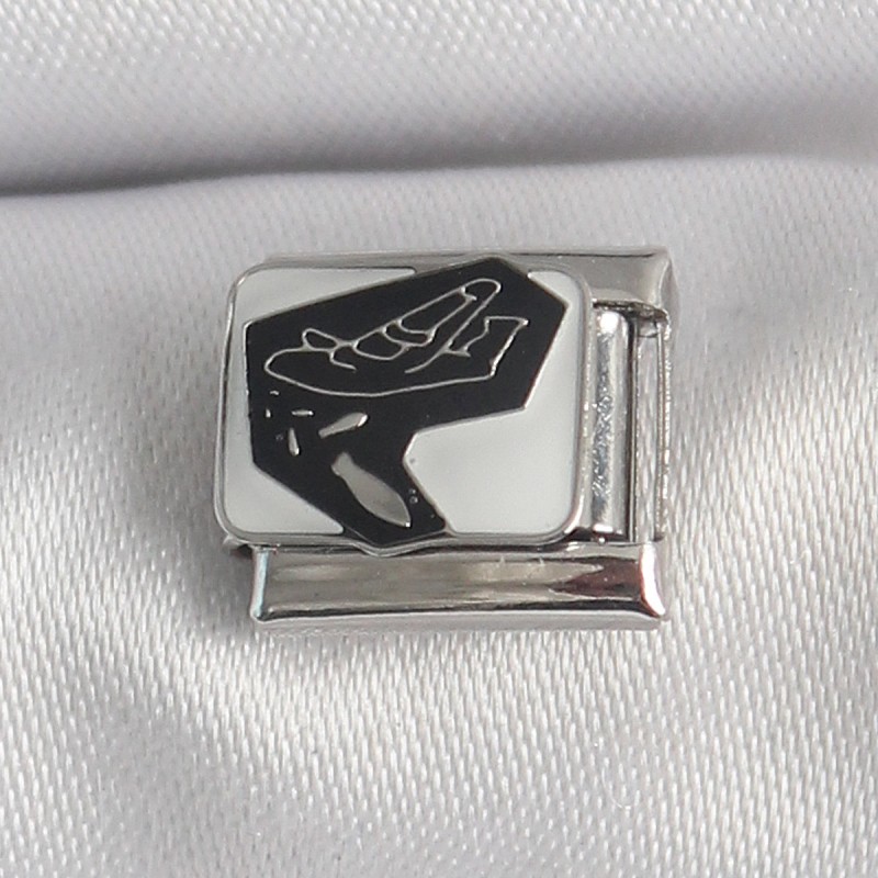 316L Çelik Gümüş Renk Beyaz Siyah Uçak İşlemeli Portre Model Nomination Charm