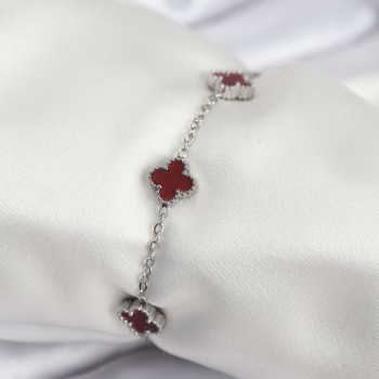 316L Çelik Gümüş Renk Bordo Baby Boy Yonca Kadın Bileklik