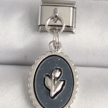 316L Çelik Gümüş Renk Gümüş Çiçek İşlemeli Siyah Portre Model Nomination Charm