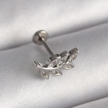 316L Çelik Gümüş Renk Dal Model Zirkon Taş Detaylı Tragus Piercing