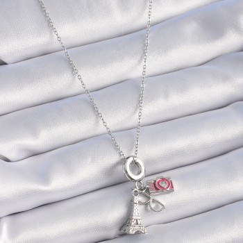 316L Çelik Gümüş Renk Eyfel Kule Fotoğraf Makinesi Model Charm Kadın Kolye