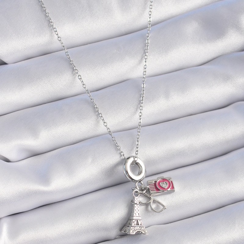 316L Çelik Gümüş Renk Eyfel Kule Fotoğraf Makinesi Model Charm Kadın Kolye