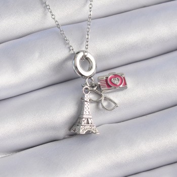 316L Çelik Gümüş Renk Eyfel Kule Fotoğraf Makinesi Model Charm Kadın Kolye