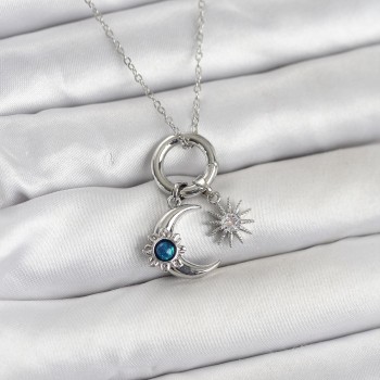 316L Çelik Gümüş Renk Gece Gündüz Tema Charmlı Kadın Kolye