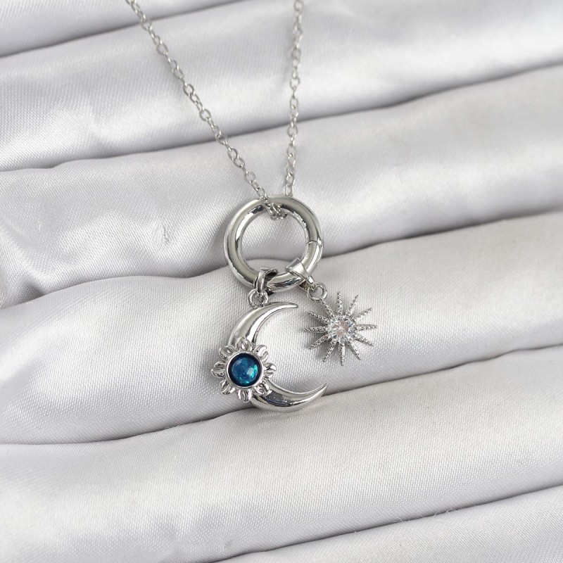 316L Çelik Gümüş Renk Gece Gündüz Tema Charmlı Kadın Kolye