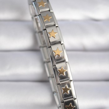 316L Çelik Gümüş Renk Gold Yıldız İşleme Nomination Charm Bileklik