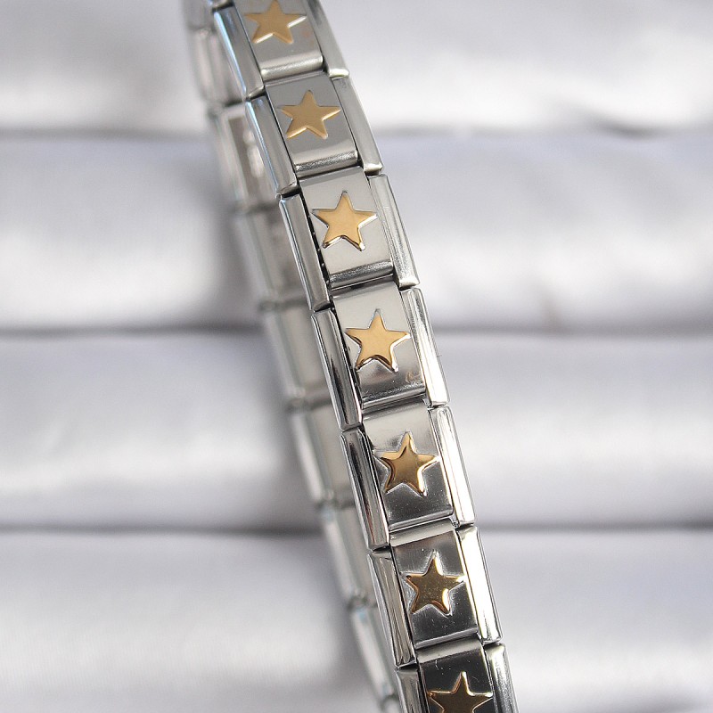 316L Çelik Gümüş Renk Gold Yıldız İşleme Nomination Charm Bileklik