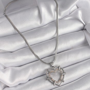 316L Çelik Gümüş Renk İtalyan Zincir Mix Renk Zirkon Taş Detay Kalp Model Kadın Kolye