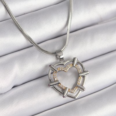 316L Çelik Gümüş Renk İtalyan Zincir Mix Renk Zirkon Taş Detay Kalp Model Kadın Kolye