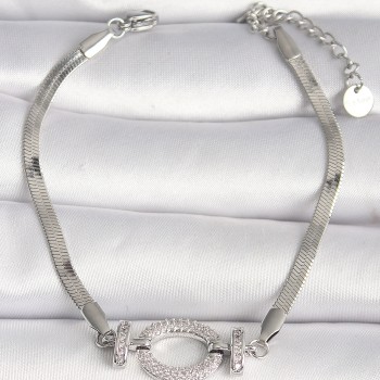 316L Çelik Gümüş Renk İtalyan Zincir Model Zirkon Taşlı Halka Figür Kadın Bileklik