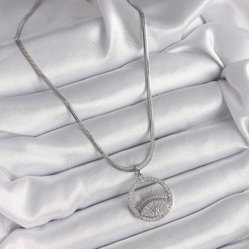 316L Çelik Gümüş Renk İtalyan Zincir Zirkon Taşlı Göz Model Kadın Kolye