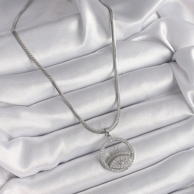 316L Çelik Gümüş Renk İtalyan Zincir Zirkon Taşlı Göz Model Kadın Kolye