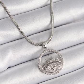 316L Çelik Gümüş Renk İtalyan Zincir Zirkon Taşlı Göz Model Kadın Kolye