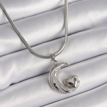 316L Çelik Gümüş Renk İtalyan Zincir Zirkon Taşlı Halil Figür Kalp Detay Kadın Kolye