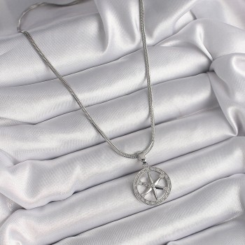 316L Çelik Gümüş Renk İtalyan Zincir Zirkon Taşlı Kutup Yıldız Model Kadın Kolye