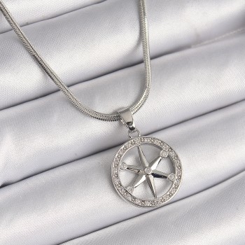 316L Çelik Gümüş Renk İtalyan Zincir Zirkon Taşlı Kutup Yıldız Model Kadın Kolye