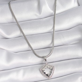 316L Çelik Gümüş Renk İtalyan Zincir Zirkon Taşlı Kutup Yıldızı İşleme Model Kadın Kolye