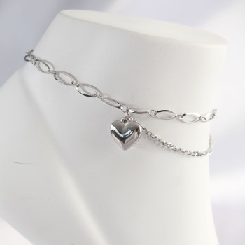 316L Çelik Gümüş Renk Kalp Tasarımlı Halhal