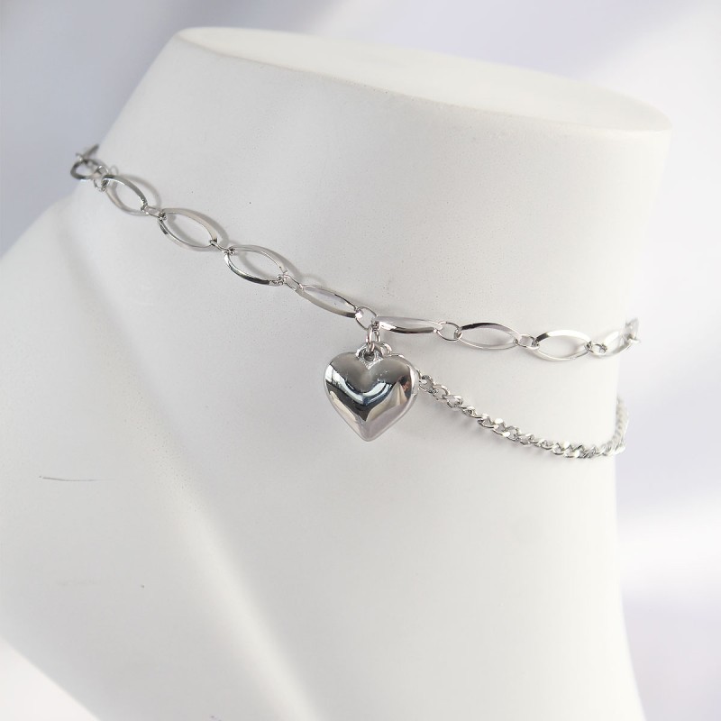 316L Çelik Gümüş Renk Kalp Tasarımlı Halhal