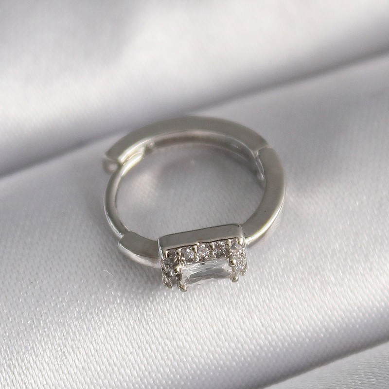 316L Çelik Gümüş Renk Kare Zirkon Taşlı Tragus Piercing