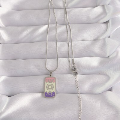 316L Çelik Gümüş Renk Karışık Mineli Ay Figür Tarot Kolye