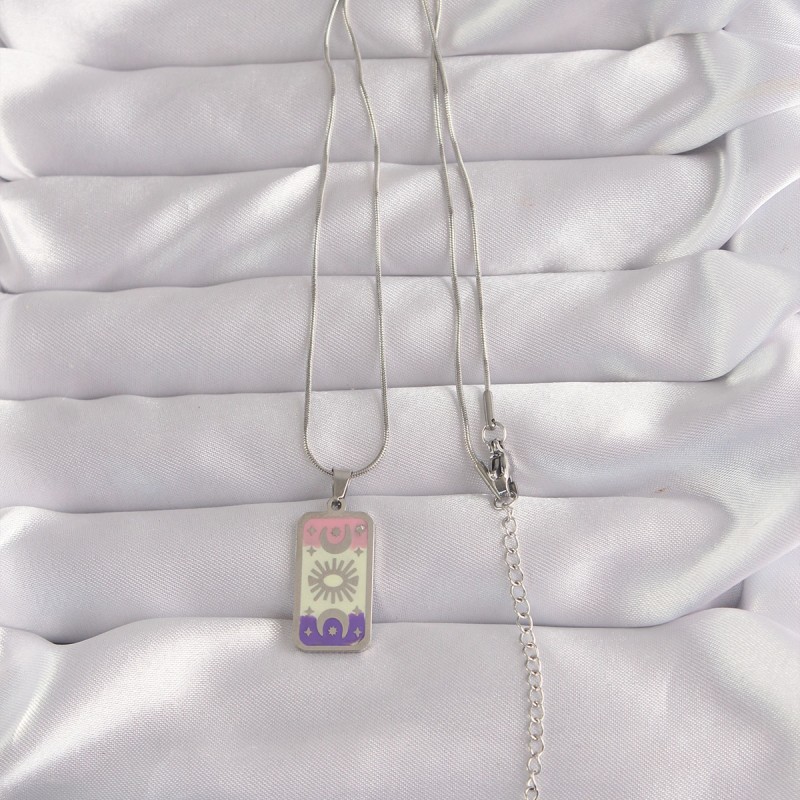 316L Çelik Gümüş Renk Karışık Mineli Ay Figür Tarot Kolye