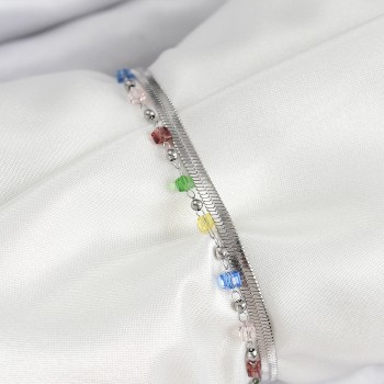 316L Çelik Gümüş Renk Karışık Renkli Kristal Taşlı Kadın Bileklik
