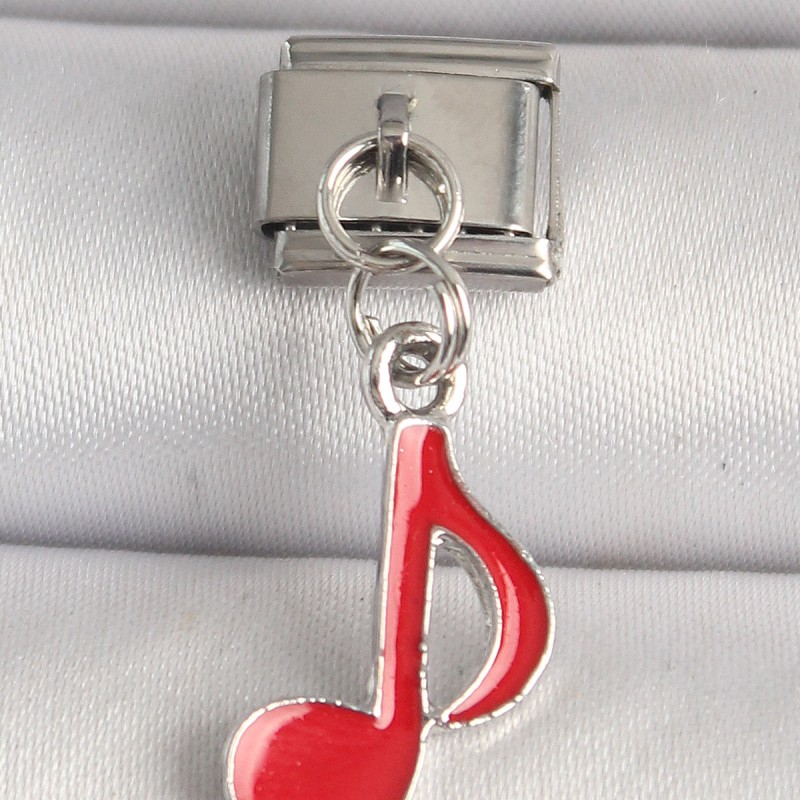 316L Çelik Gümüş Renk Kırmızı Müzik Nota Model Nomination Charm