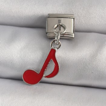 316L Çelik Gümüş Renk Kırmızı Nota Model Nomination Charm