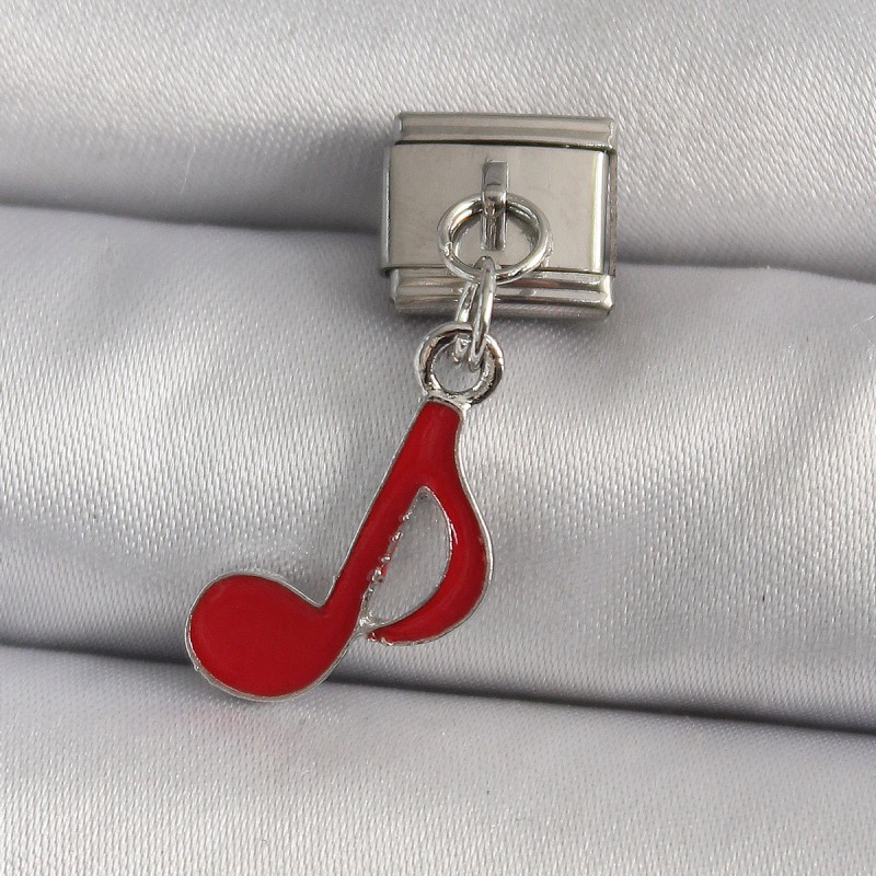 316L Çelik Gümüş Renk Kırmızı Nota Model Nomination Charm