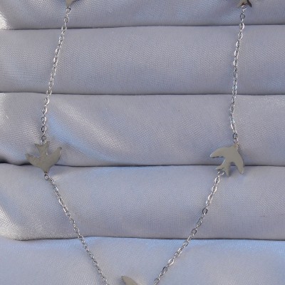 316L Çelik Gümüş Renk Kuş Model Kolye